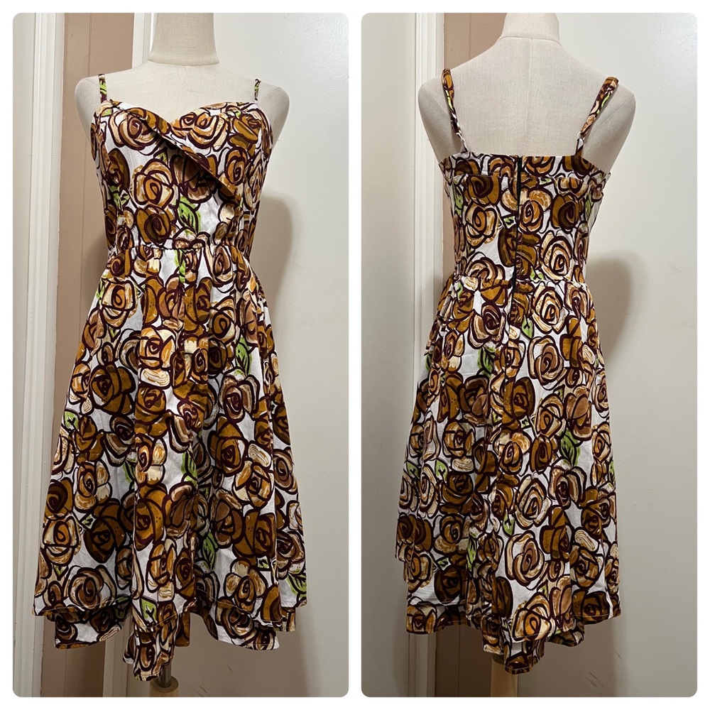 Pop England Dress Size 3 Brown White Floral Cotton Blend Lined Skirt women’s